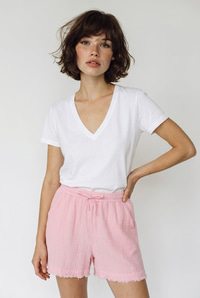 Kadın %100 Pamuk Beli Lastikli Cep Detaylı Müslin Bermuda Şort YP5525 60286315 - Pembe ŞORT & BERMUDA modelleri