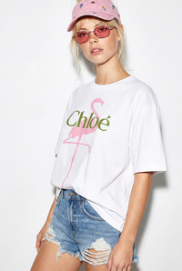 Kadın %100 Pamuk Bisiklet Yaka Flamingo Baskılı Oversize T-Shirt ÖT261016 60286079 - Beyaz T-SHİRT modelleri