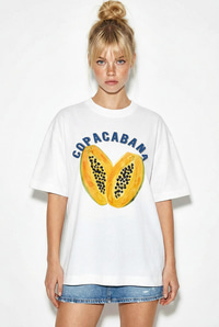 Kadın %100 Pamuk Bisiklet Yaka Papaya Baskılı Oversize T-Shirt ÖT261006 60286080 - Beyaz T-SHİRT modelleri