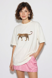 Kadın %100 Pamuk Çita Baskılı Oversize T-Shirt ÖT261125 60286380 - Beyaz T-SHİRT modelleri