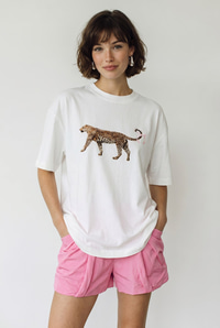 Kadın %100 Pamuk Çita Baskılı Oversize T-Shirt ÖT261125 60286380 - Beyaz T-SHİRT modelleri