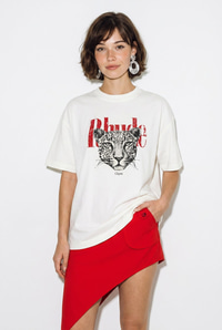 Kadın %100 Pamuk Çita Baskılı Yazı Detaylı Oversize T-Shirt ÖT261063 60286379 - Beyaz T-SHİRT modelleri