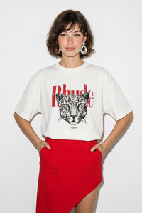 Kadın %100 Pamuk Çita Baskılı Yazı Detaylı Oversize T-Shirt ÖT261063 60286379 - Beyaz T-SHİRT modelleri