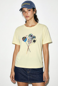 Kadın %100 Pamuk El İşi Balon Nakış Detaylı Premium Tasarım T-Shirt 1007 60282053 - Tereyağ T-SHİRT modelleri