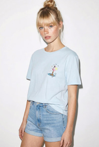 Kadın %100 Pamuk El İşi Flamingo Nakış Detaylı Premium Tasarım T-Shirt 1004 60282049 - Bebe Mavisi T-SHİRT modelleri