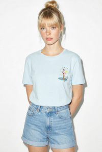 Kadın %100 Pamuk El İşi Flamingo Nakış Detaylı Premium Tasarım T-Shirt 1004 60282049 - Bebe Mavisi T-SHİRT modelleri