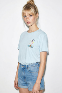 Kadın %100 Pamuk El İşi Flamingo Nakış Detaylı Premium Tasarım T-Shirt 1004 60282049 - Bebe Mavisi T-SHİRT modelleri