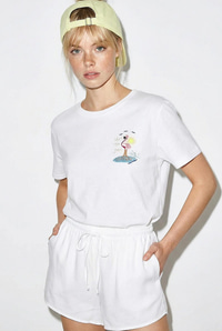 Kadın %100 Pamuk El İşi Flamingo Nakış Detaylı Premium Tasarım T-Shirt 1004 60282049 - Beyaz T-SHİRT modelleri