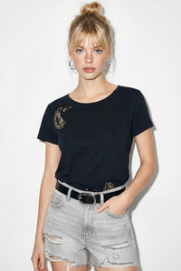 Kadın %100 Pamuk El İşi Nakış Detaylı Premium Tasarım T-Shirt 1006 60282052 - Siyah T-SHİRT modelleri