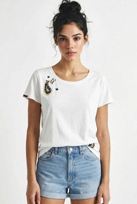 Kadın %100 Pamuk El İşi Nakış Detaylı Premium Tasarım T-Shirt 1006 60282052 - Beyaz T-SHİRT modelleri