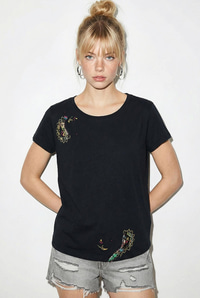 Kadın %100 Pamuk El İşi Nakış Detaylı Premium Tasarım T-Shirt 1006 60282052 - Siyah T-SHİRT modelleri
