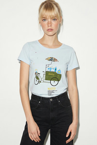 Kadın %100 Pamuk El İşi Nakışlı Bisiklet Baskılı Premium Tasarım T-Shirt 1002 60282047 - Bebe Mavisi T-SHİRT modelleri