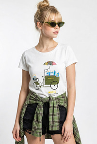 Kadın %100 Pamuk El İşi Nakışlı Bisiklet Baskılı Premium Tasarım T-Shirt 1002 60282047 - Beyaz T-SHİRT modelleri