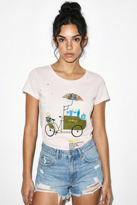Kadın %100 Pamuk El İşi Nakışlı Bisiklet Baskılı Premium Tasarım T-Shirt 1002 60282047 - Toz Pembe T-SHİRT modelleri