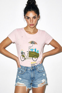 Kadın %100 Pamuk El İşi Nakışlı Bisiklet Baskılı Premium Tasarım T-Shirt 1002 60282047 - Toz Pembe T-SHİRT modelleri