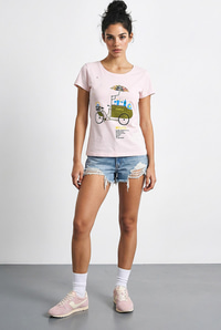 Kadın %100 Pamuk El İşi Nakışlı Bisiklet Baskılı Premium Tasarım T-Shirt 1002 60282047 - Toz Pembe T-SHİRT modelleri