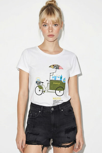 Kadın %100 Pamuk El İşi Nakışlı Bisiklet Baskılı Premium Tasarım T-Shirt 1002 60282047 - Beyaz T-SHİRT modelleri