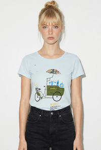 Kadın %100 Pamuk El İşi Nakışlı Bisiklet Baskılı Premium Tasarım T-Shirt 1002 60282047 - Bebe Mavisi T-SHİRT modelleri