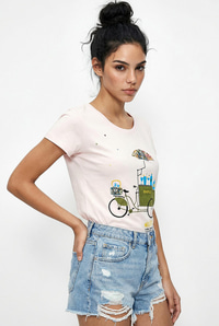 Kadın %100 Pamuk El İşi Nakışlı Bisiklet Baskılı Premium Tasarım T-Shirt 1002 60282047 - Toz Pembe T-SHİRT modelleri