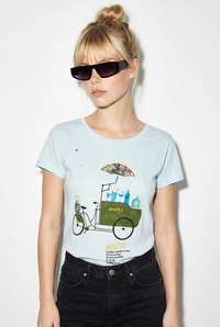Kadın %100 Pamuk El İşi Nakışlı Bisiklet Baskılı Premium Tasarım T-Shirt 1002 60282047 - Bebe Mavisi T-SHİRT modelleri
