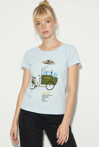Kadın %100 Pamuk El İşi Nakışlı Bisiklet Baskılı Premium Tasarım T-Shirt 1002 60282047 - Bebe Mavisi T-SHİRT modelleri