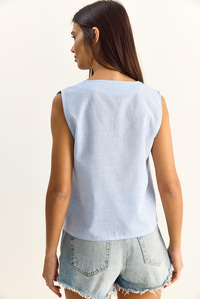 Kadın %100 Pamuk Kalın Askılı Önden Bağlama Detaylı Çizgili Peplum Bluz 60282045 - Beyaz-Mavi BLUZ modelleri