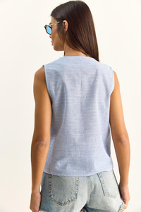 Kadın %100 Pamuk Kalın Askılı Önden Bağlama Detaylı Çizgili Peplum Bluz 60282045 - Beyaz-Lacivert BLUZ modelleri