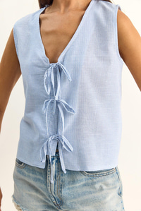 Kadın %100 Pamuk Kalın Askılı Önden Bağlama Detaylı Çizgili Peplum Bluz 60282045 - Beyaz-Mavi BLUZ modelleri