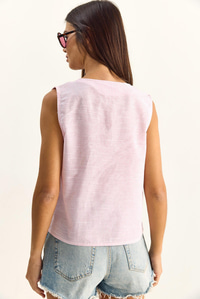 Kadın %100 Pamuk Kalın Askılı Önden Bağlama Detaylı Çizgili Peplum Bluz 60282045 - Beyaz-Pembe BLUZ modelleri
