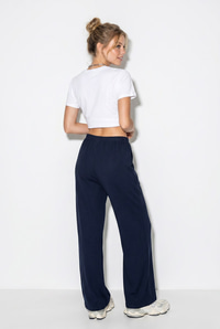 Kadın %100 Pamuk Keten Beli Lastikli Cep Detaylı Bol Pantolon 3466 60286382 - Lacivert PANTOLON modelleri