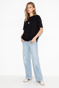 Kadın %100 Pamuk Oversize Bisiklet Yaka Yan Yırtmaçlı Basic T-Shirt 60382625 - Siyah T-SHİRT modelleri