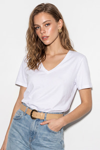 Kadın %100 Pamuk V Yaka Regular Fit T-Shirt 60382621 - Beyaz T-SHİRT modelleri