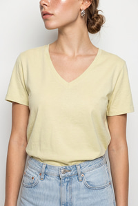 Kadın %100 Pamuk V Yaka Regular Fit T-Shirt 60382621 - Açık Sarı T-SHİRT modelleri