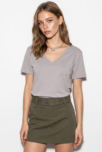 Kadın %100 Pamuk V Yaka Regular Fit T-Shirt 60382621 - Açık Vizon T-SHİRT modelleri