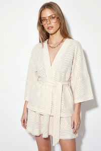 Kadın %100 Pamuk Zikzak Desenli Kimono Bluz Kat Kat Mini Etek Takım 7662 60286310 - Krem ALT - ÜST TAKIM modelleri