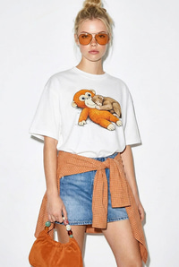 Kadın %100 Pamuklu Bisiklet Yaka Maymun Punch Baskılı Oversize T-Shirt ÖT261036 60286078 - Beyaz T-SHİRT modelleri
