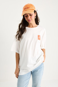 Kadın %100 Pamuklu Kaplan Baskılı Oversize T-Shirt 6015 60283454 - Beyaz