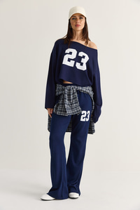 Kadın 23 Baskılı Kayık Yaka Sweat Beli Lastikli Cep Detaylı Modal İkili Takım 12420 60286499 - Lacivert ALT - ÜST TAKIM modelleri