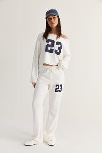 Kadın 23 Baskılı Kayık Yaka Sweat Beli Lastikli Cep Detaylı Modal İkili Takım 12420 60286499 - Beyaz ALT - ÜST TAKIM modelleri
