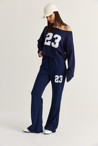 Kadın 23 Baskılı Kayık Yaka Sweat Beli Lastikli Cep Detaylı Modal İkili Takım 12420 60286499 - Lacivert ALT - ÜST TAKIM modelleri