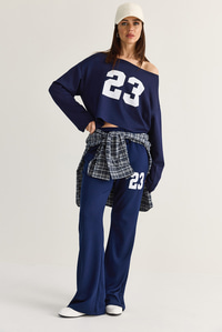 Kadın 23 Baskılı Kayık Yaka Sweat Beli Lastikli Cep Detaylı Modal İkili Takım 12420 60286499 - Lacivert ALT - ÜST TAKIM modelleri