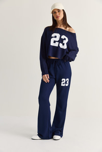 Kadın 23 Baskılı Kayık Yaka Sweat Beli Lastikli Cep Detaylı Modal İkili Takım 12420 60286499 - Lacivert ALT - ÜST TAKIM modelleri