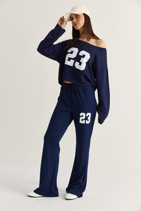 Kadın 23 Baskılı Kayık Yaka Sweat Beli Lastikli Cep Detaylı Modal İkili Takım 12420 60286499 - Lacivert ALT - ÜST TAKIM modelleri