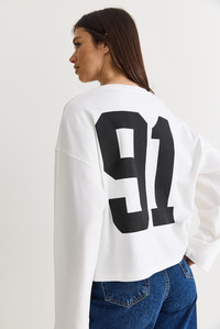 Kadın 91 Baskılı Oversize Uzun Kollu Modal T-Shirt 12470 60286559 - Beyaz T-SHİRT modelleri