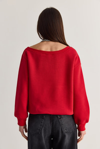 Kadın 96 Lucky Baskılı Birleşik Atlet Detaylı Kayık Yaka Sweatshirt 814 60286601 - Kırmızı SWEATSHİRT modelleri
