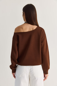 Kadın 96 Lucky Baskılı Birleşik Atlet Detaylı Kayık Yaka Sweatshirt 814 60286601 - Acı Kahve SWEATSHİRT modelleri