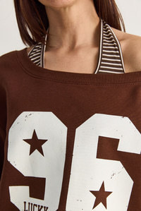 Kadın 96 Lucky Baskılı Birleşik Atlet Detaylı Kayık Yaka Sweatshirt 814 60286601 - Acı Kahve SWEATSHİRT modelleri