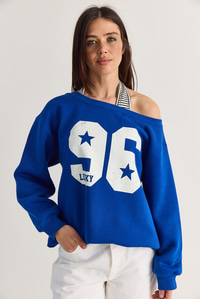 Kadın 96 Lucky Baskılı Birleşik Atlet Detaylı Kayık Yaka Sweatshirt 814 60286601 - Saks SWEATSHİRT modelleri