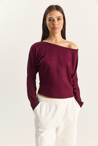 Kadın Açık Omuzlu Yumuşak Modal Bluz 6096 60283840 - Mürdüm BLUZ modelleri