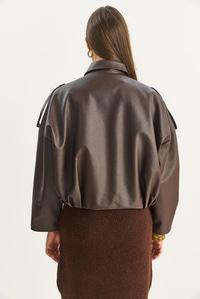 Kadın Apolet Detaylı Cepli Oversize Suni Deri Bomber Ceket 1055 60283650 - Acı Kahve CEKET modelleri